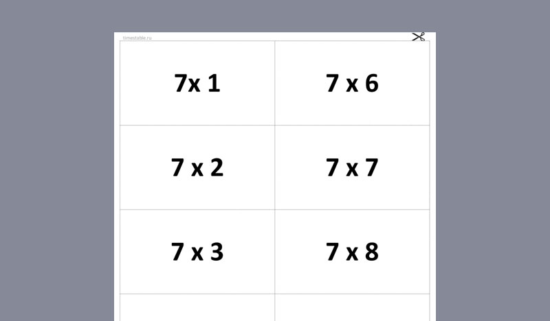 Карточки таблицы умножения на 7